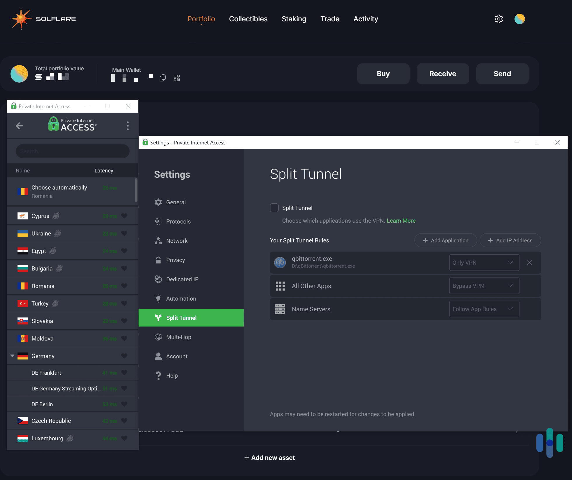 Private Internet Access's apps make it very simple to connect to servers and change different settings.