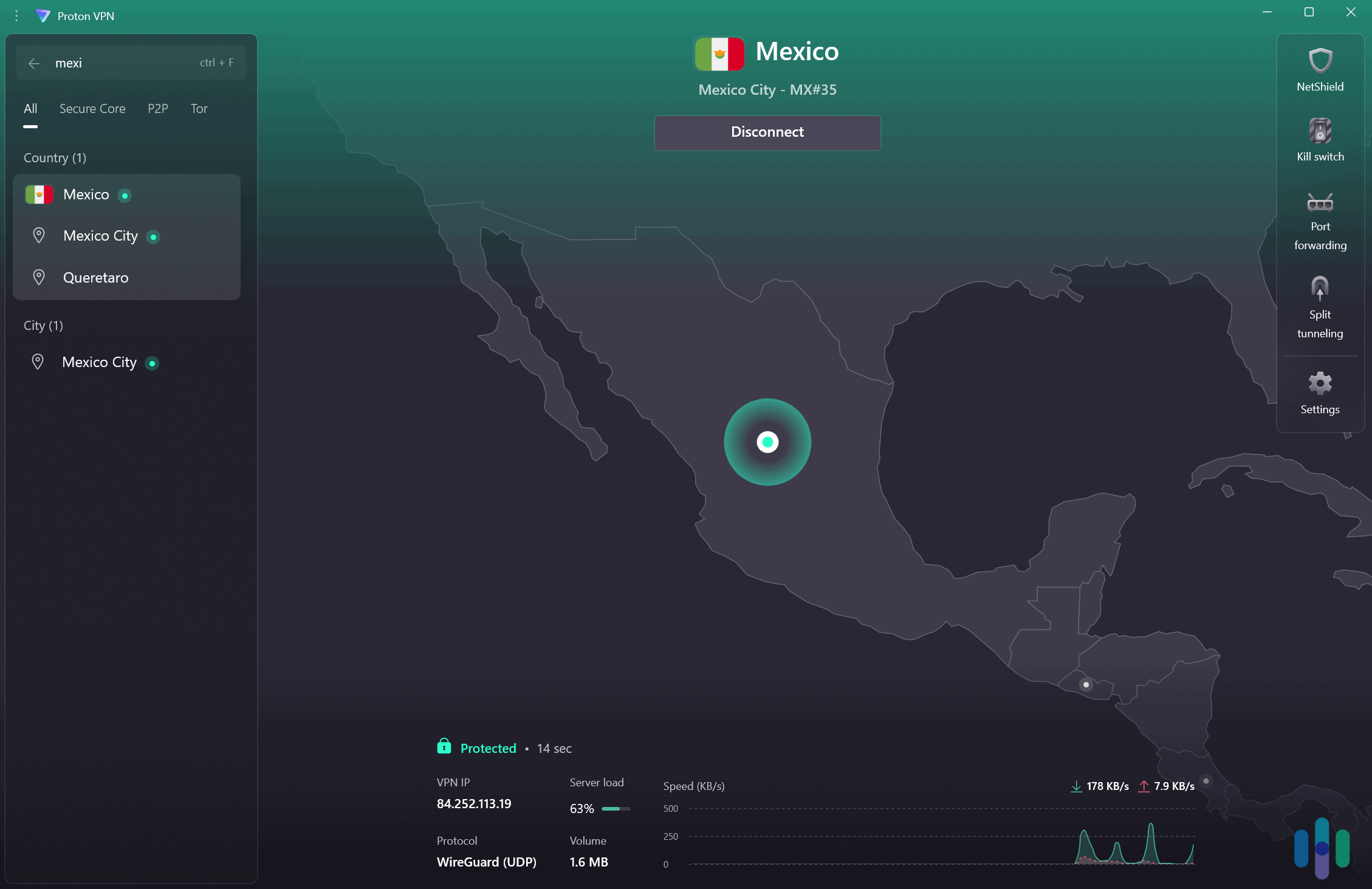 Proton VPN has two server locations in Mexico. 