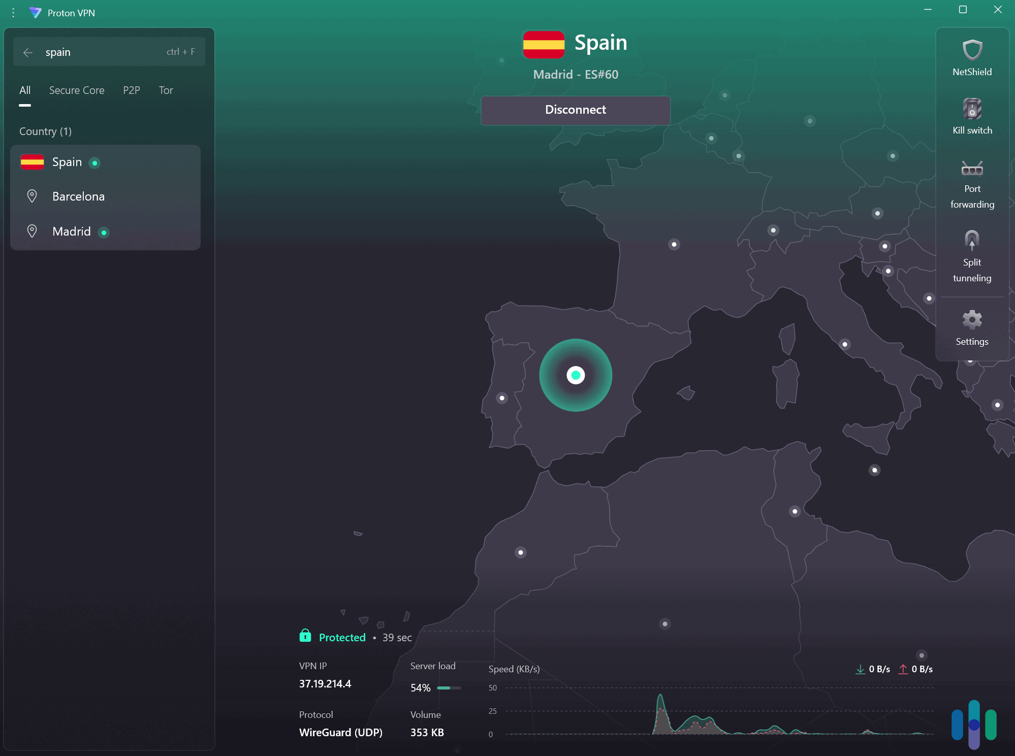 Proton VPN has two server locations in Spain.