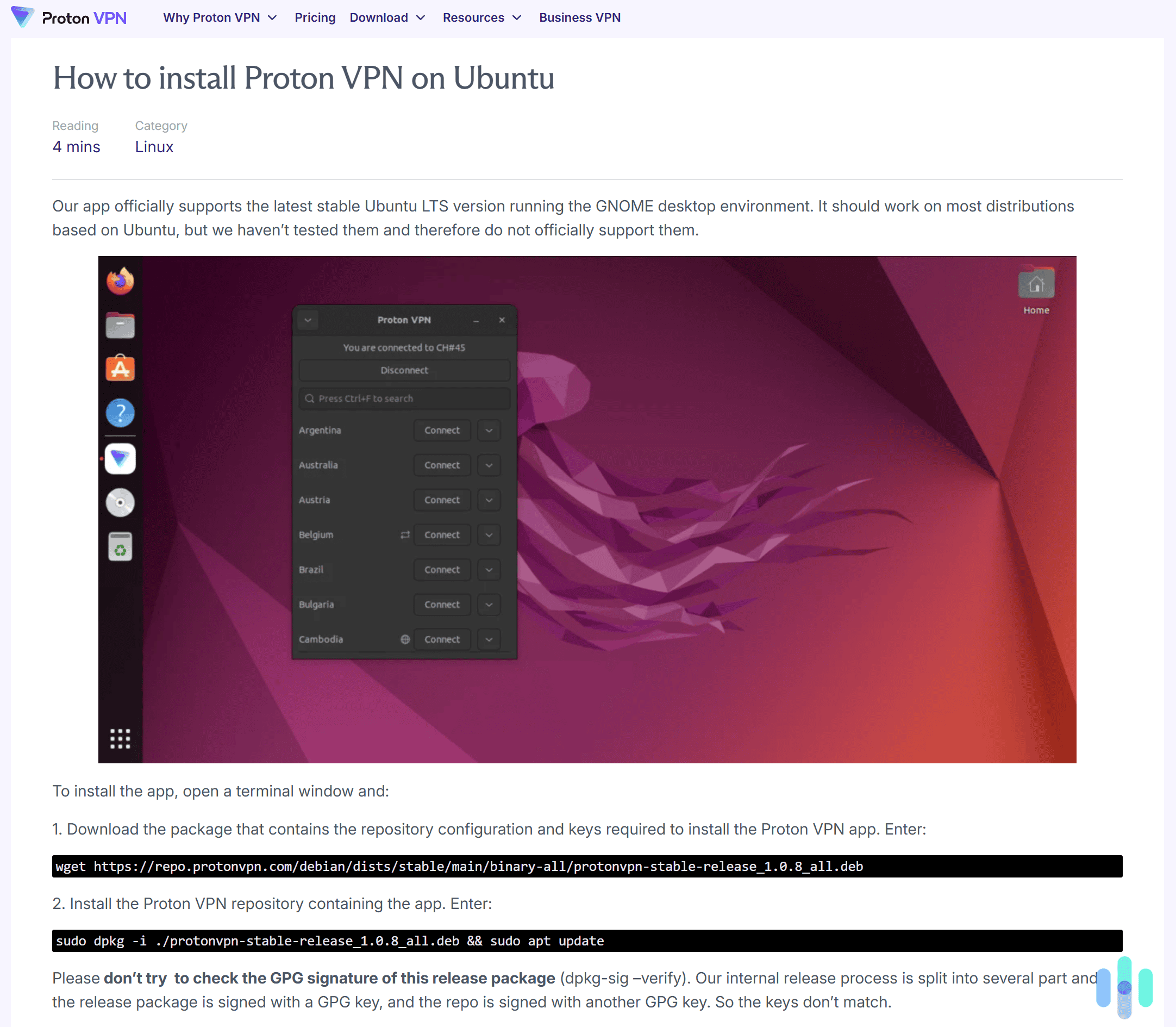 Proton VPN provides a step-by-step installation guide for its Ubuntu app.