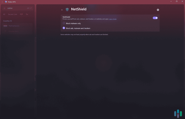 Proton VPN provides good security by blocking unsafe websites.
