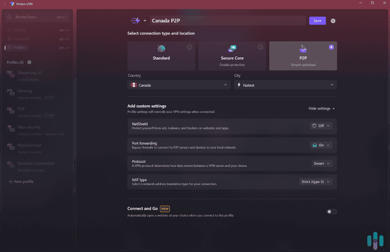 Proton VPN's Profiles feature lets you easily automate VPN connections for specific online activities.