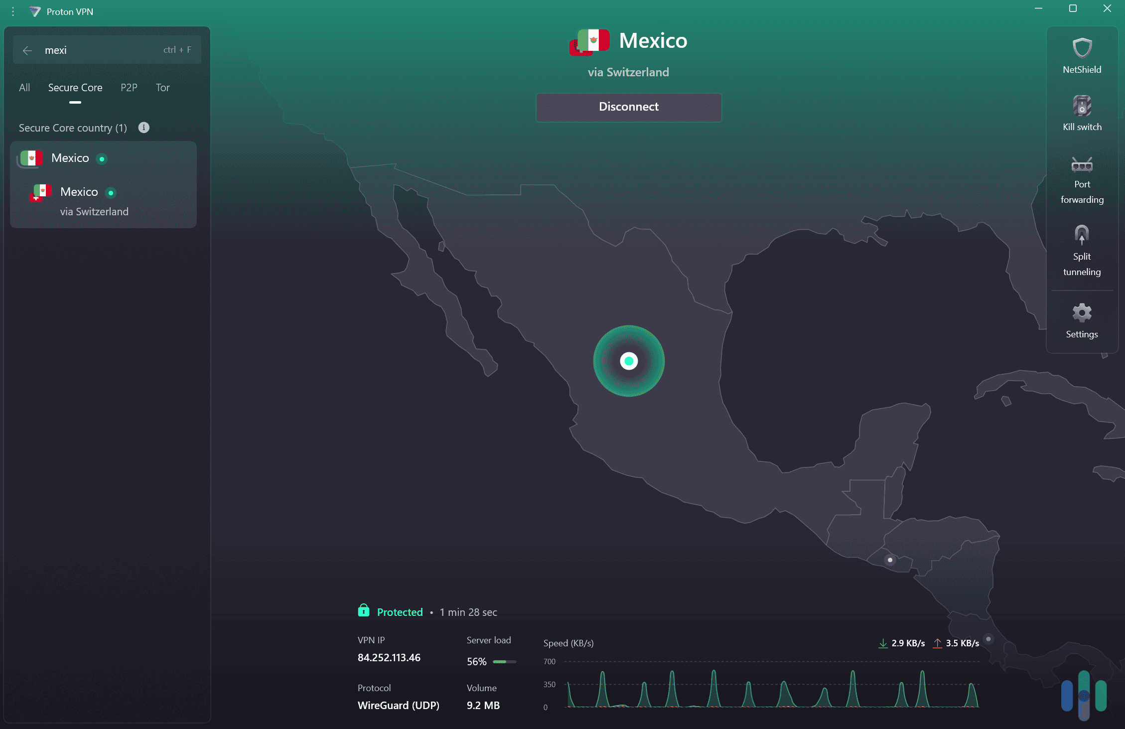 Proton VPN's Secure Core server in Mexico adds extra privacy and security.