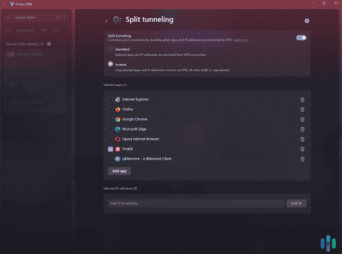 Proton VPN supports split-tunneling, which can be used to increase streaming speeds.