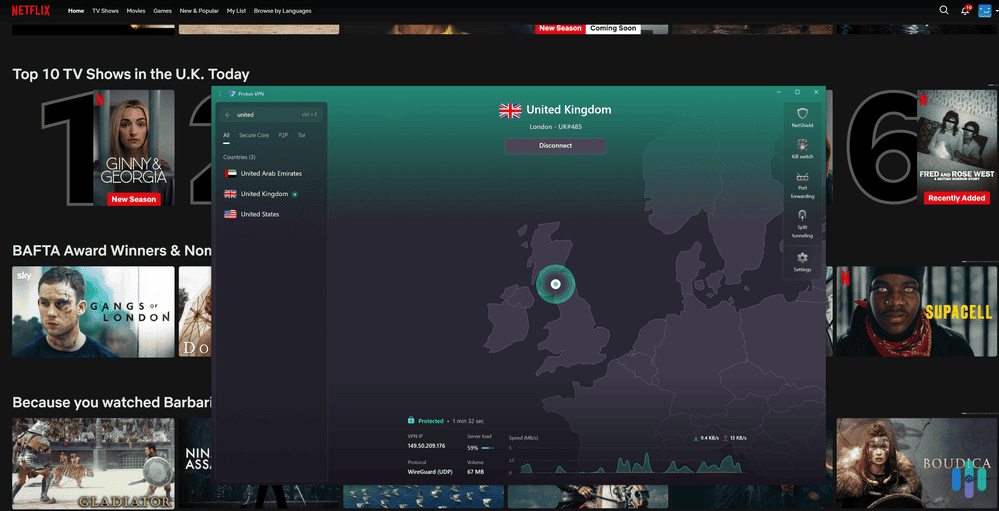 Proton VPN works with lots of Netflix libraries, like Netflix US, UK, Japan, and Canada.