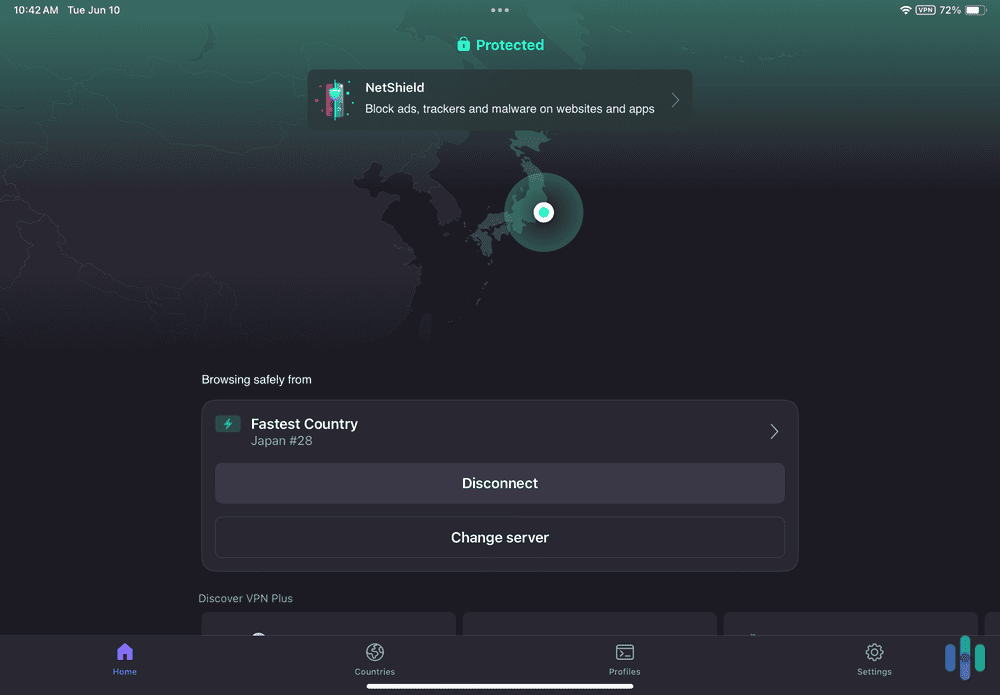 Proton VPN's free version allows unlimited bandwidth, and offers free servers in five countries.