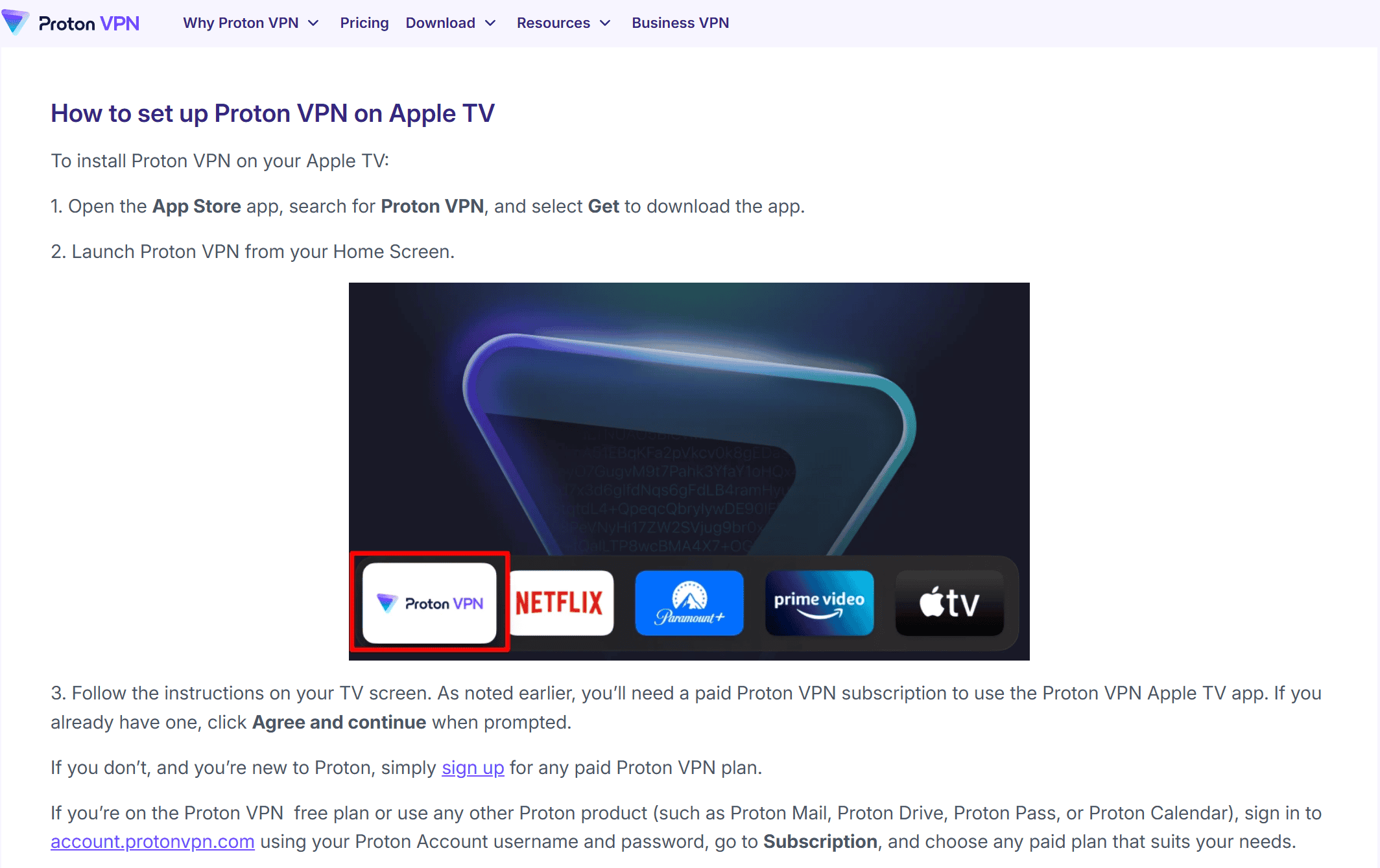 Proton VPN's Apple TV installation guide is very simple to follow.