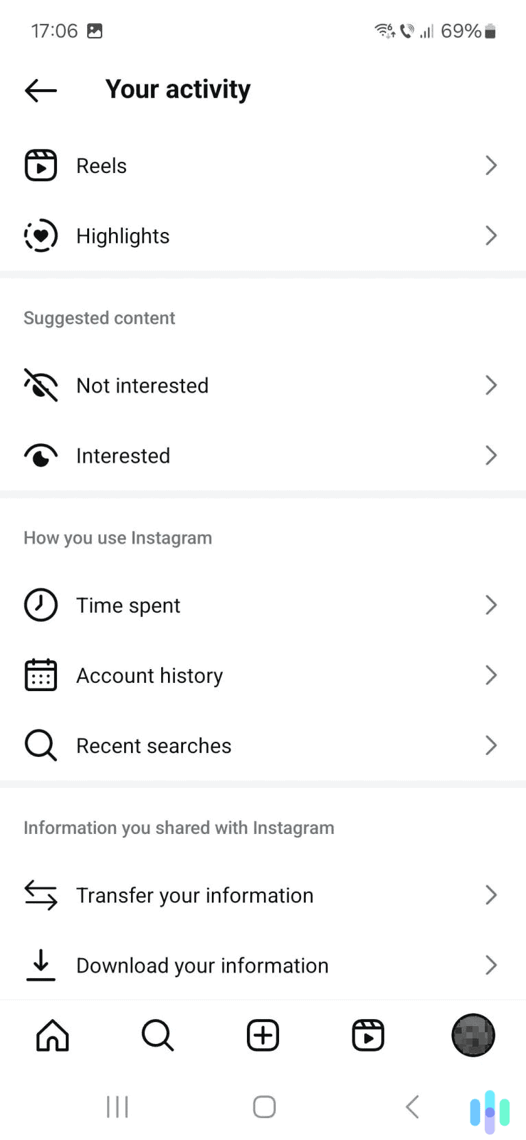 Scroll down and access your recent searches.