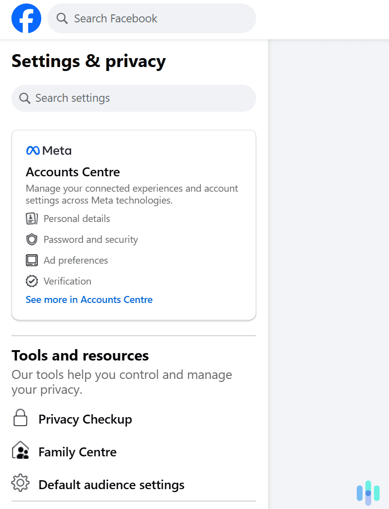 Select the Accounts Center tab.