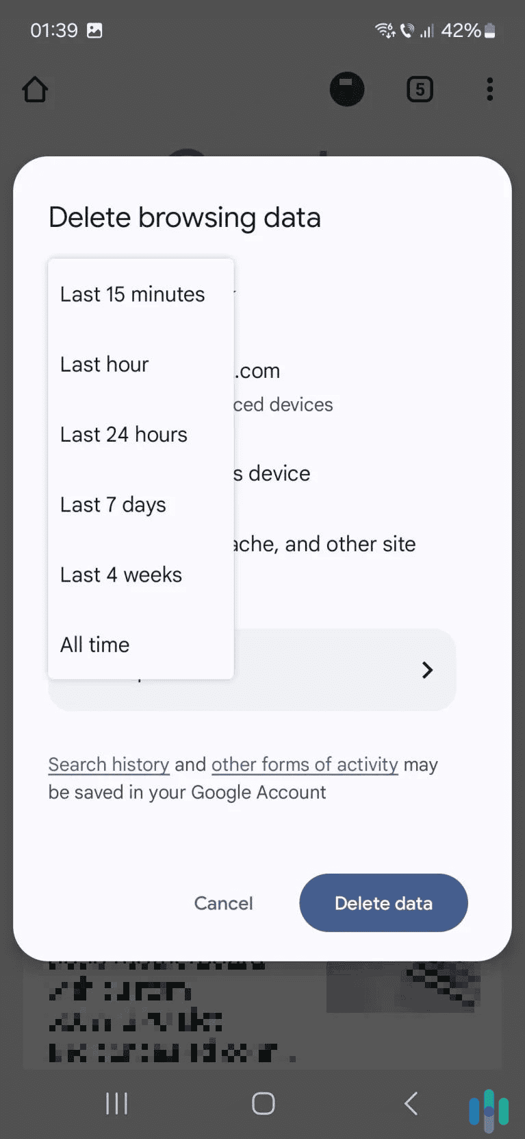 Select which date range you want to delete the browsing data from.