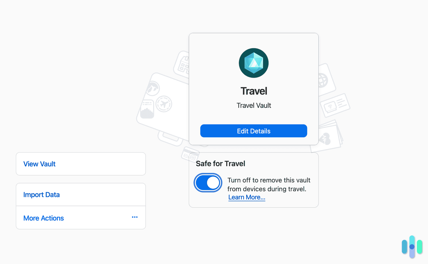 We appreciate the intuitive dashboard for using 1Password’s Travel Vault.