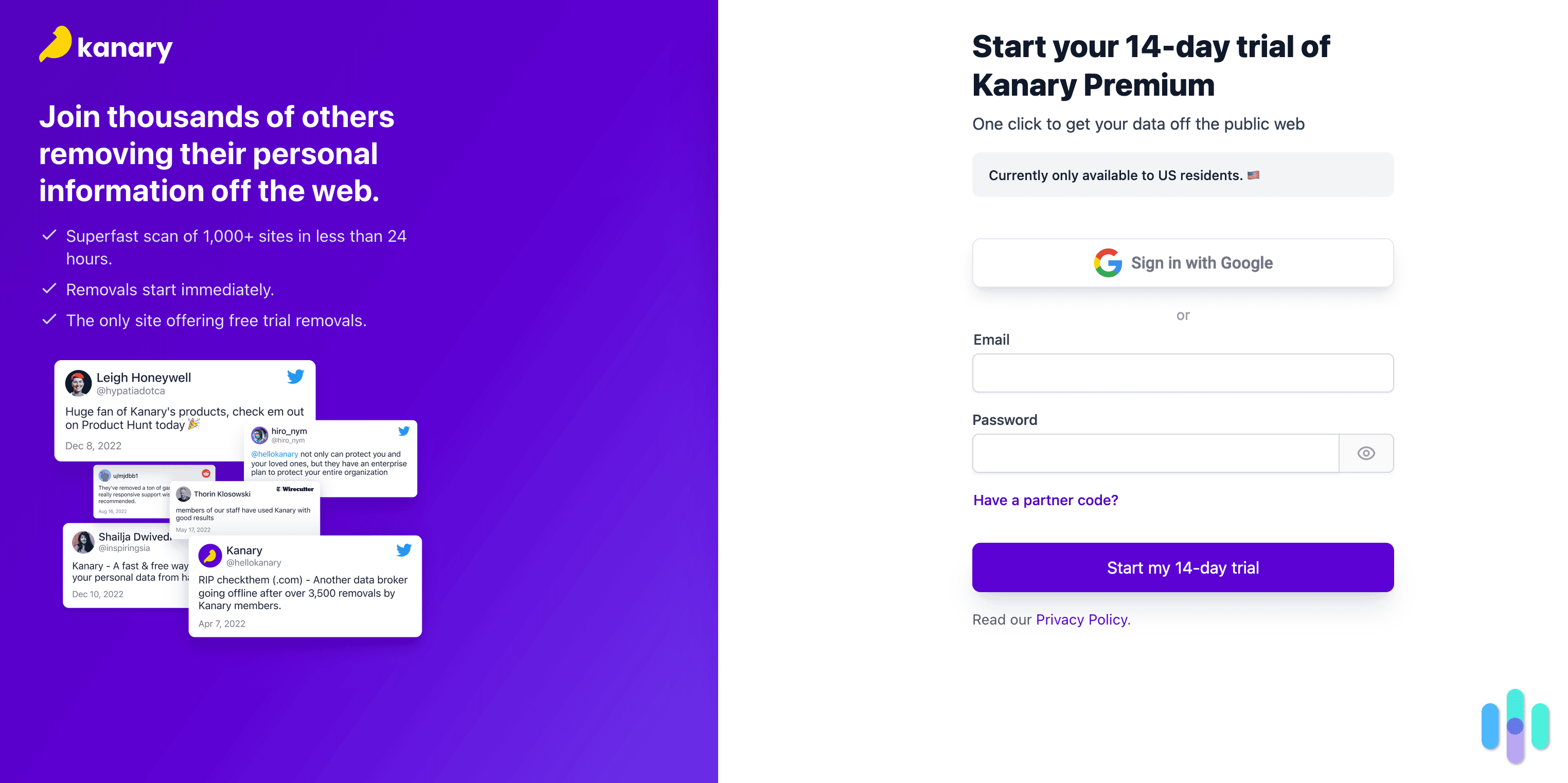 Signing up for Kanary.