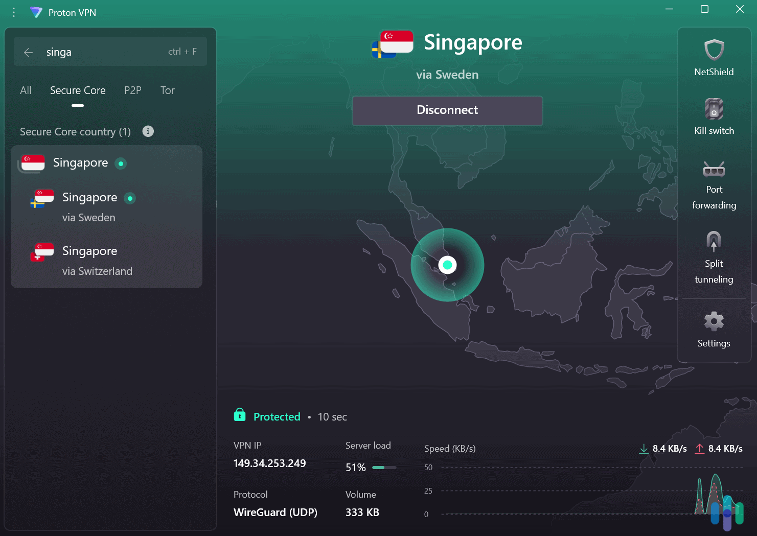 Singaporean users can enjoy enhanced privacy via Proton VPN's Secure Core servers.