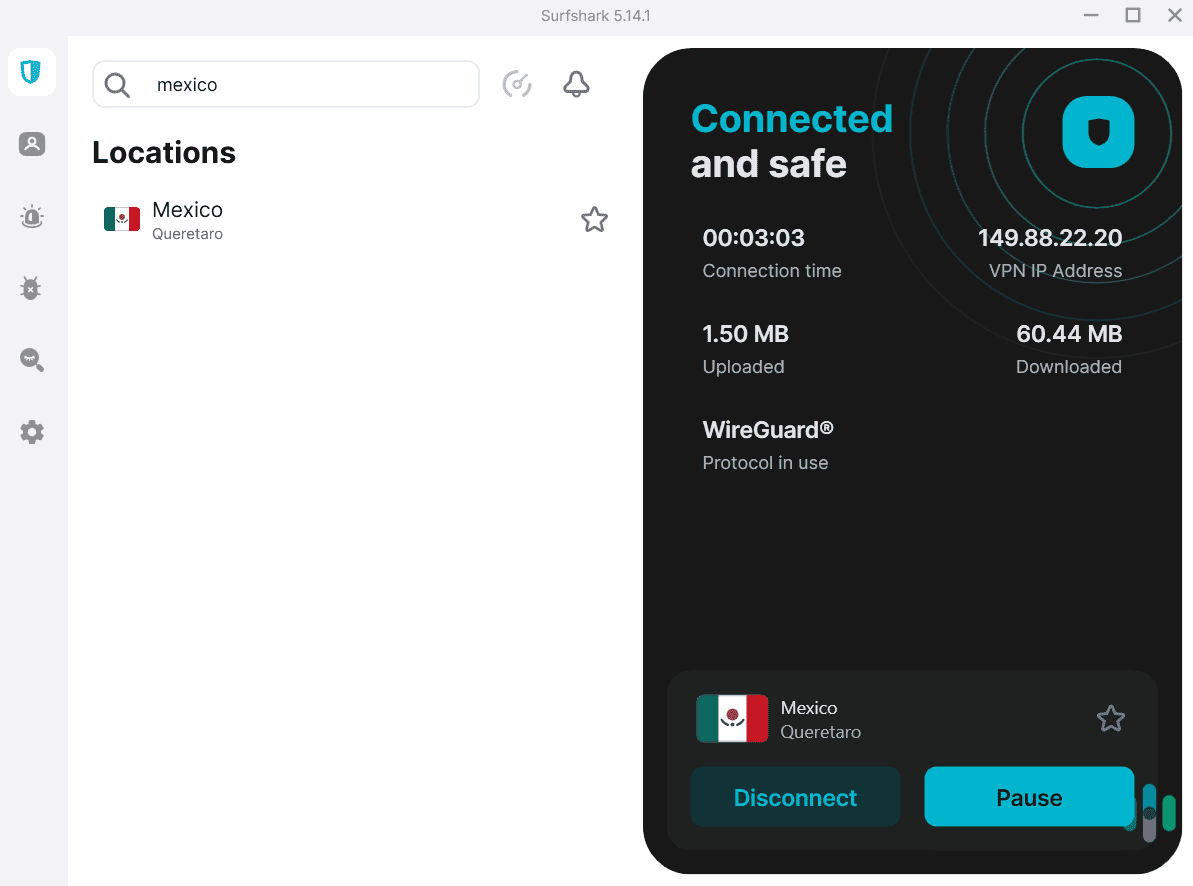 Surfshark has one server location in Mexico, but it doesn't say how many servers it actually has.