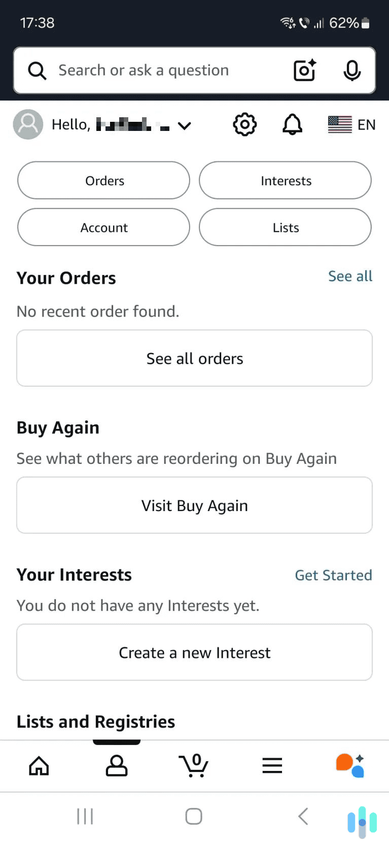 Tap “Lists and Registries” at the bottom, and then access your account settings.