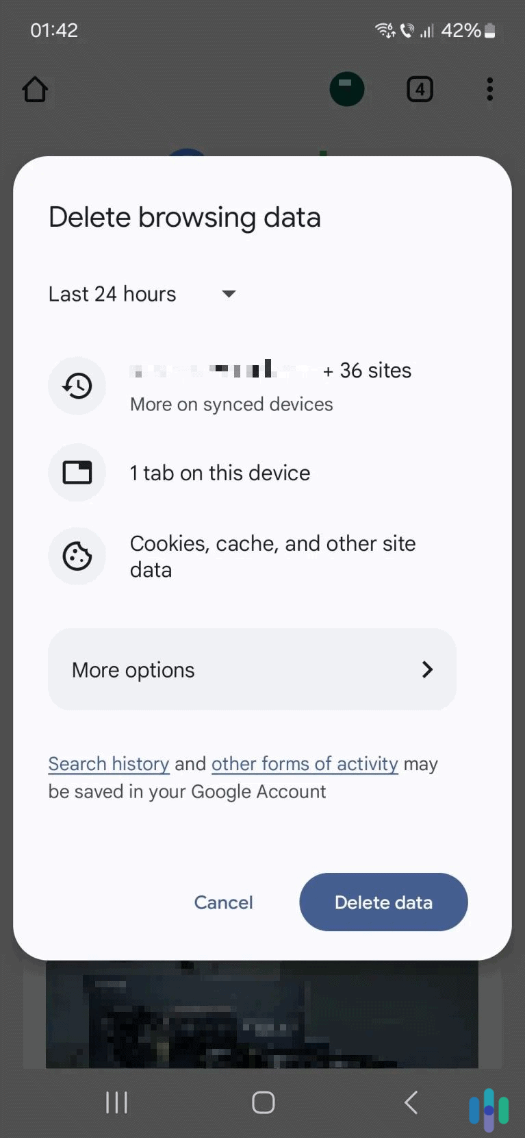 Tap the blue button to start removing your browsing data.
