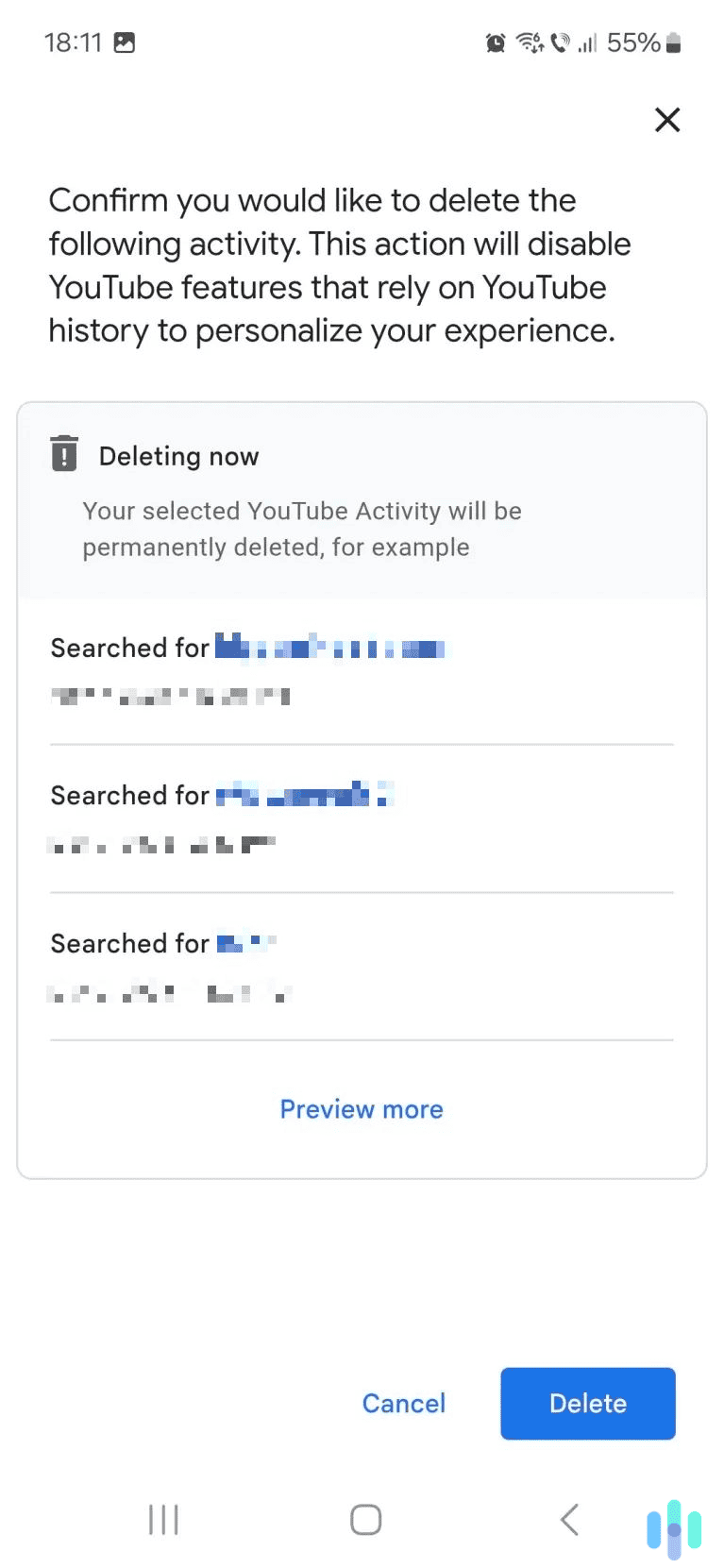 Tap the blue “Delete” button to confirm your deletion request.