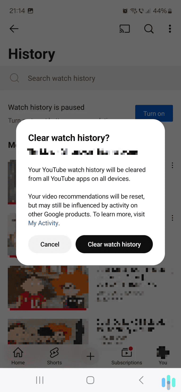 Tap the button on the right to start deleting your watch history.