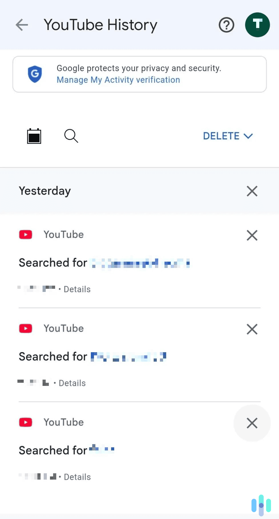 Tap the gray “X” icon to remove any search entry you want.