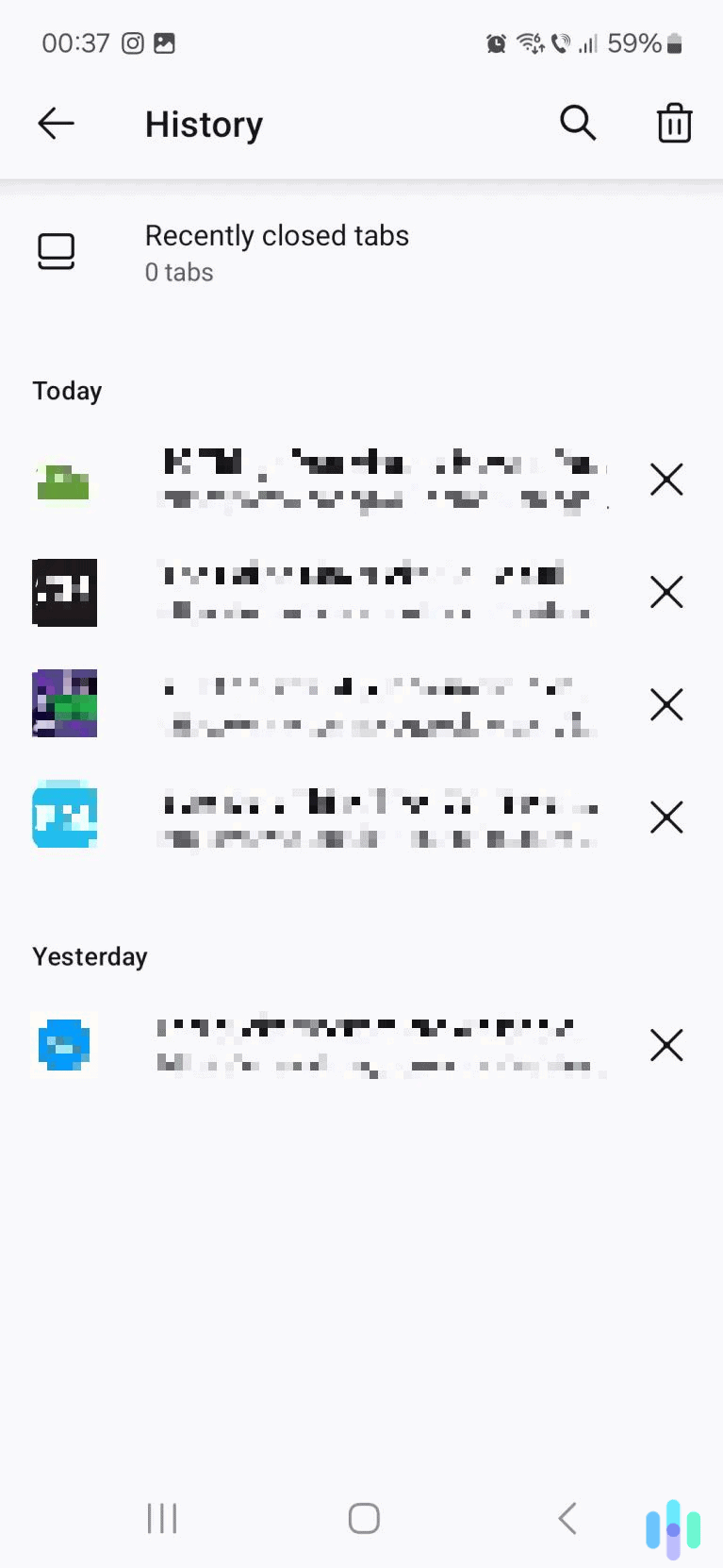 Tap the trash can icon to start clearing your history.