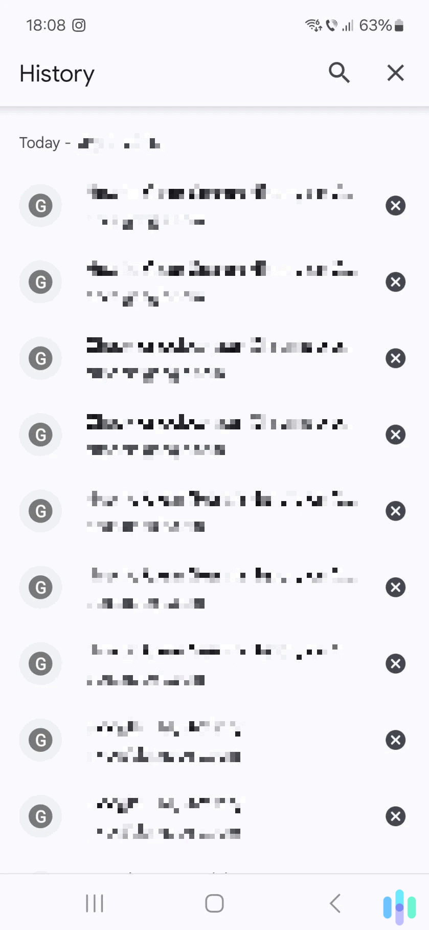 Tap the X icon to the right of any entry you want to remove.