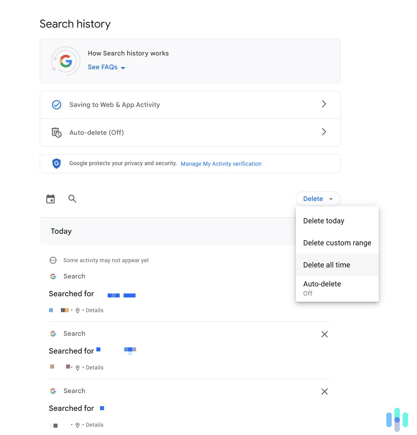The simplest way to clear your search history across multiple Google services is via the My Activity feature.