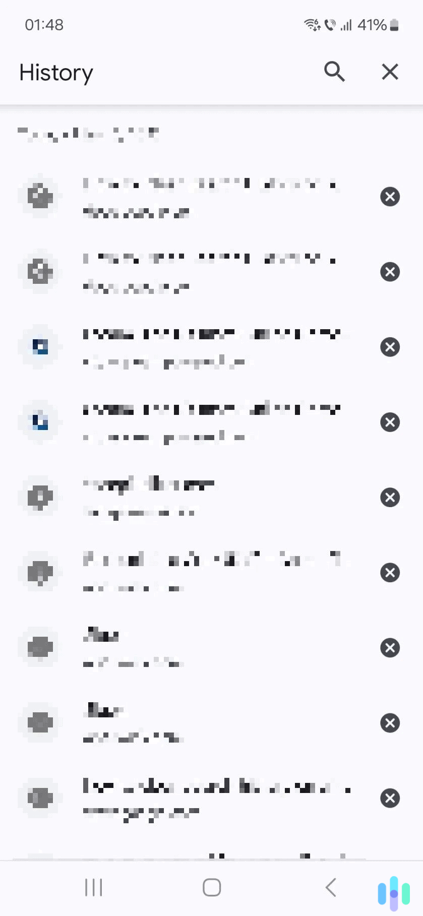To remove a specific search entry, just tap the gray X icon to its right.