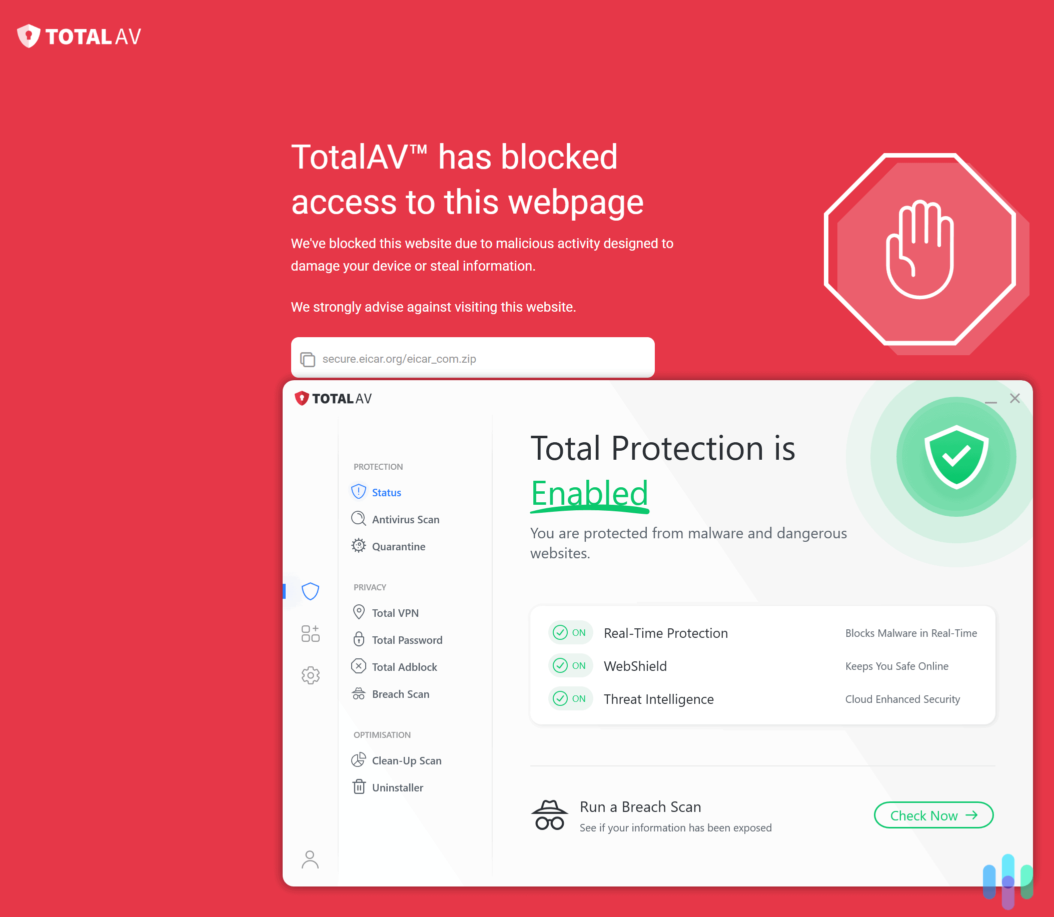 TotalAV successfully blocked a website with malicious activities. TotalAV successfully blocked a website with malicious activities.