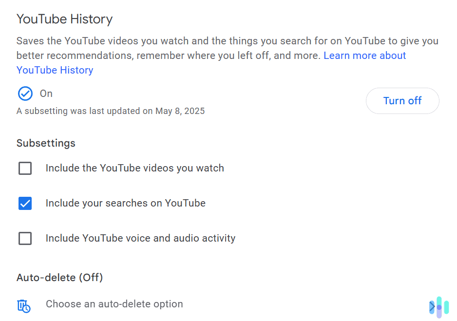 Uncheck the option related to saving YouTube searches.