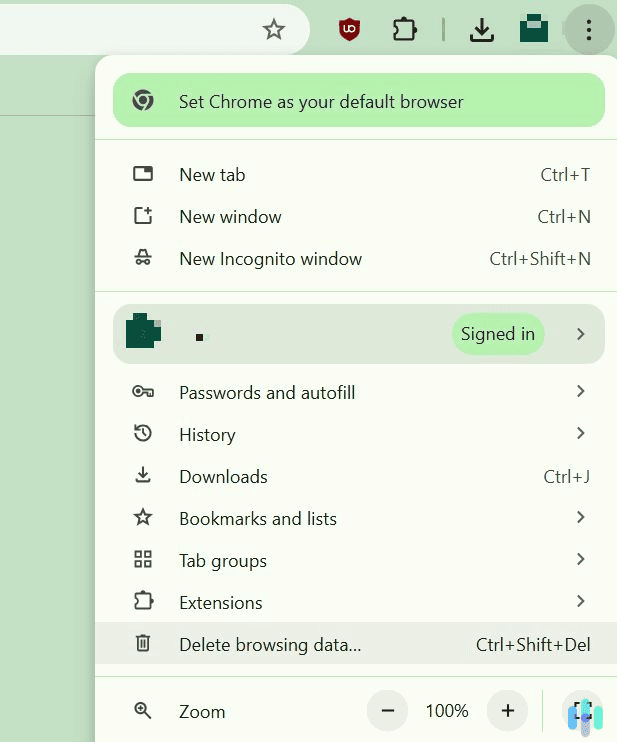 Use Chrome's main menu to access the browsing data deletion page.