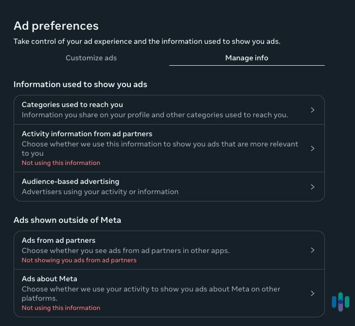 You can choose what information Meta shares with advertisers.