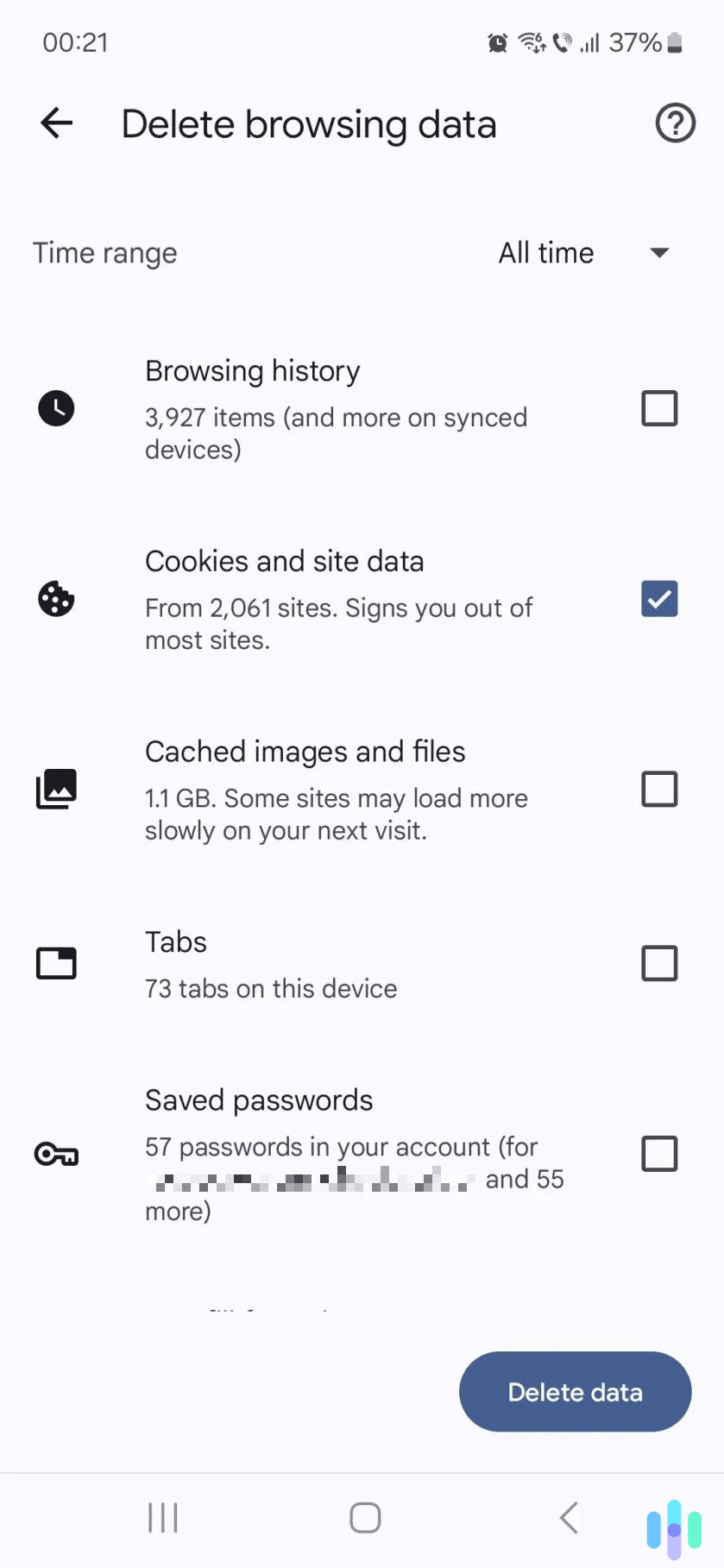 You'll only be signed out of your accounts if you also clear your browser's cookies and site data.